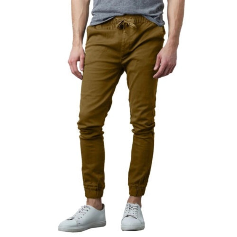Galaxy by Harvic Men's Basic Stretch Twill Jogger Pants Brown  XL