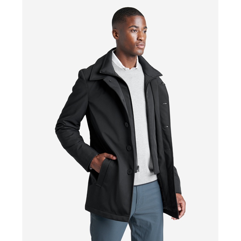 Kenneth Cole Men's Filled Button Front Trench Coat Jacket Bib Black Medium