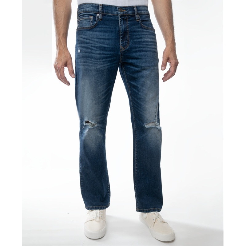 Lazer Men's Straight Fit Stretch Jeans Dark Indigo Blue 34 x 34