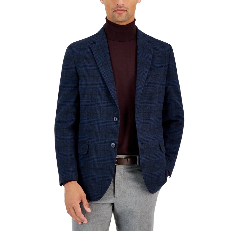 Nautica Men's Modern Fit Plaid Tweed Sport Coat Blazer Navy Blue  38R