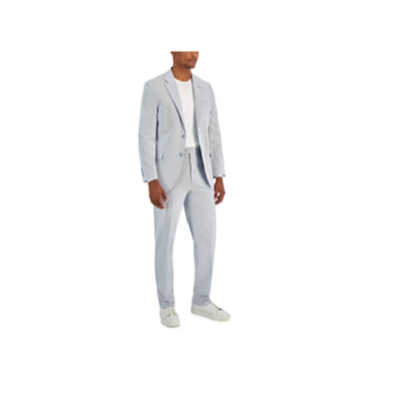 Nautica Men's Suit Seersucker Blue 36S / 30 x 32 Modern-Fit Stretch Flat Pant