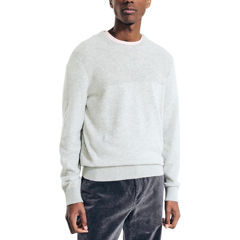 Nautica Men's Textured Knit Crewneck Sweater Large Grey Heather