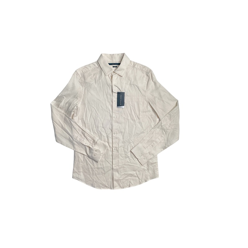 Perry Ellis Men's Untucked Slim Fit Twill Button Down Shirt Beige Large
