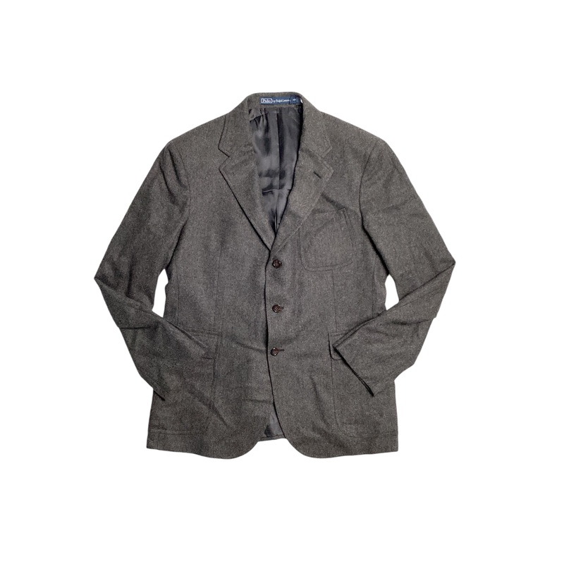 Polo Ralph Lauren Mens Flannel Wool Trim Fit Suit 42R / 36W Grey Flat Pant