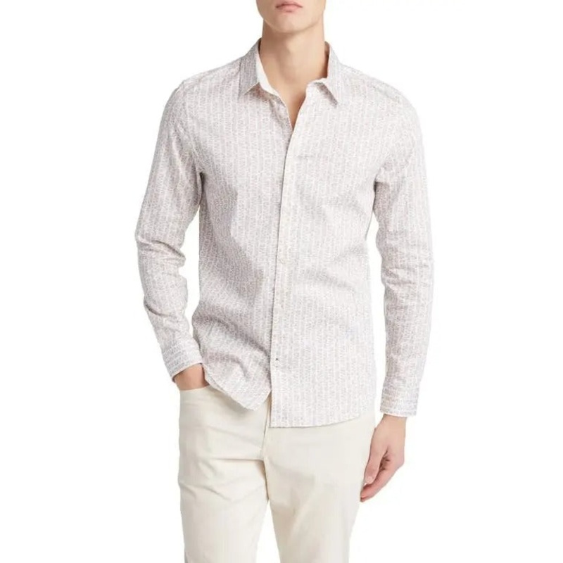 Ted Baker Mens dunsop slim fit ditsy leaf stripe stretch shirt Size 4 / Large