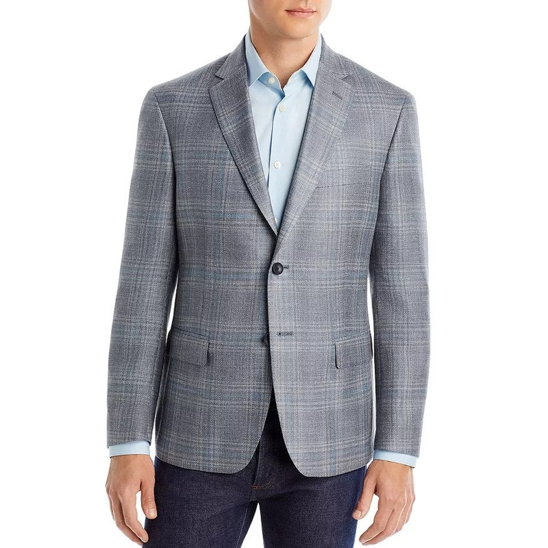 The Men's Store Tonal Plaid Regular Fit Sport Coat 38R Light Grey / Blue