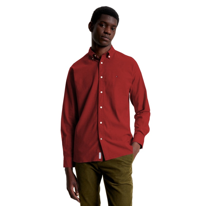 Tommy Hilfiger Men's 1985 Flex Stretch Regular Fit Oxford Shirt Rouge Red Small