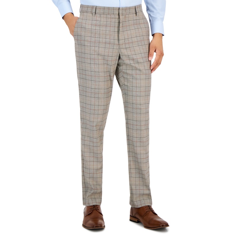 Tommy Hilfiger Men's Modern Fit Stretch Dress Pants Brown Plaid 36 x 32