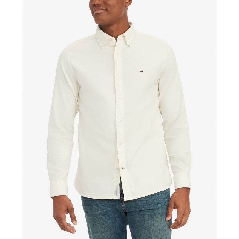 Tommy Hilfiger Men's Regular Fit Button Down Brushed Twill Shirt Ecru Beige 2XL