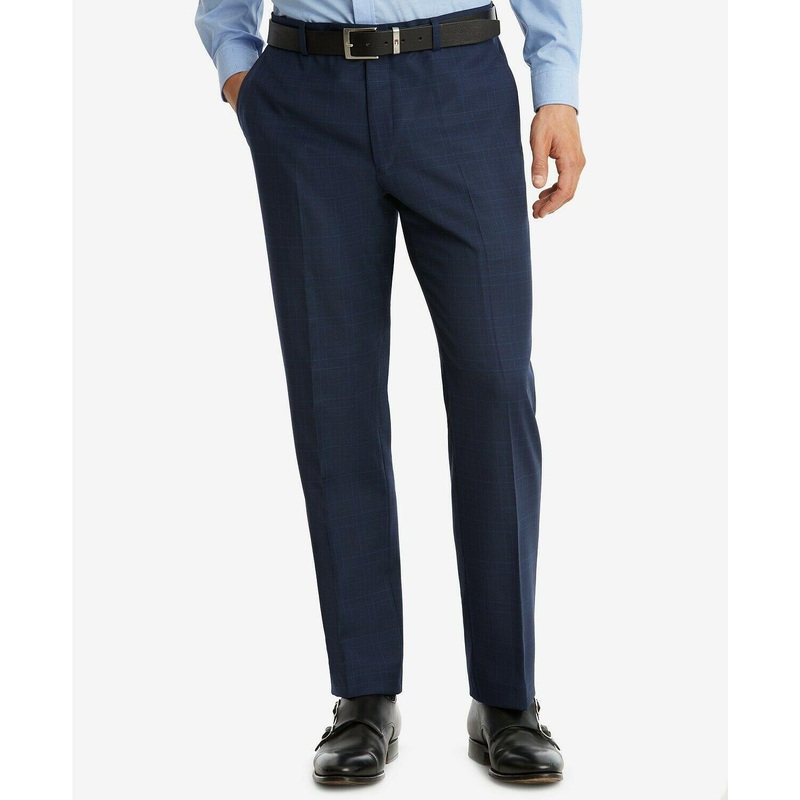 Tommy Hilfiger Mens Modern Fit Flex Stretch Dress Suit Pants Navy Plaid 40 x 32