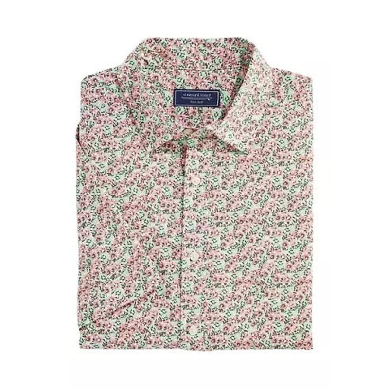 Vineyard Vines Mens Gulf Floral Short Sleeve Button Down Shirt Pink Green Large