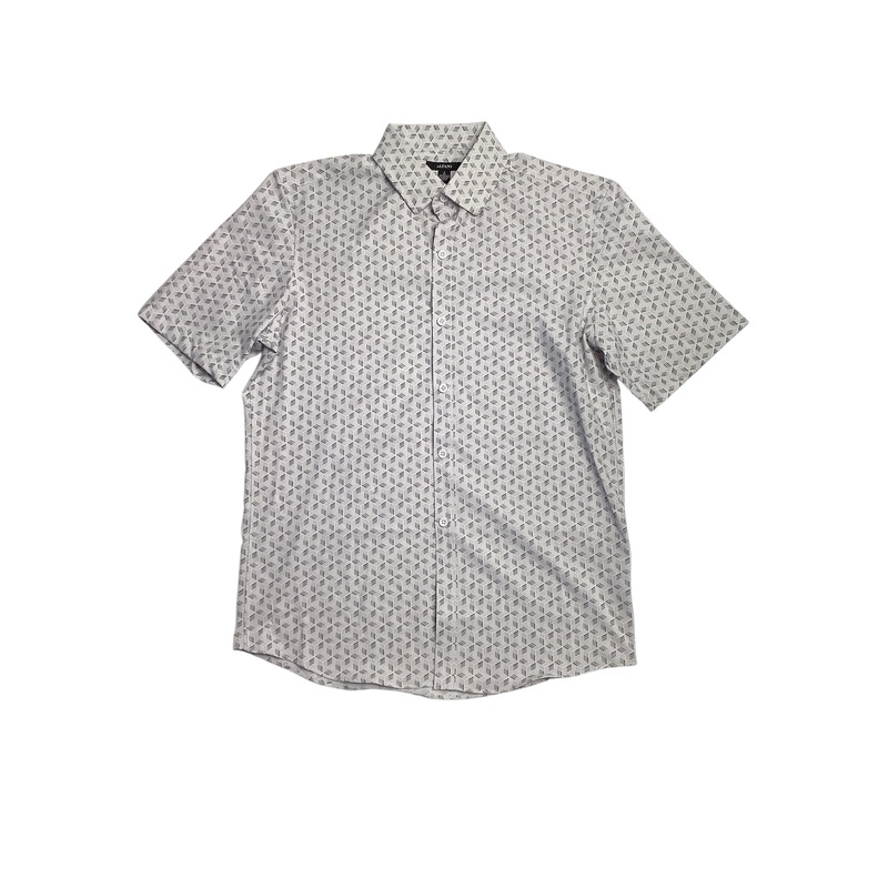 Alfani Men's Alfatech Geometric Button Down Short Sleeve Shirt White Combo Small