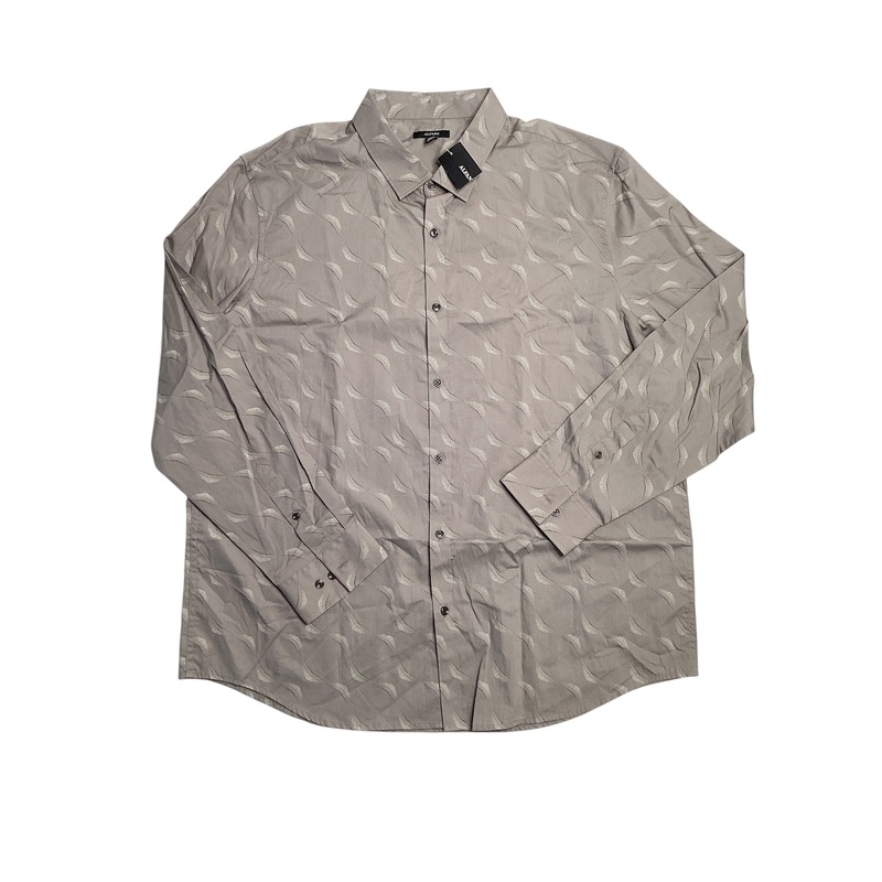 Alfani Men's Dot Wave Print Long Sleeve Button Down Shirt Grey 2XL
