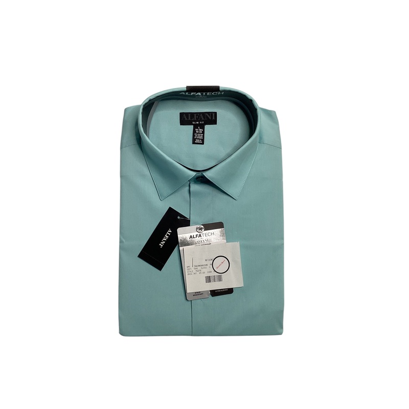 Alfani Men's Slim Fit Stain Resistant Dress Shirt Iced Aqua 16 16.5 32 33