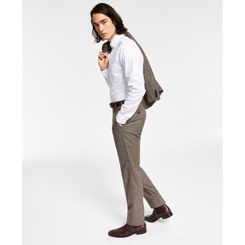 Bar Iii Men's Skinny Fit Check Suit Dress Pants Brown Multi  36 x 30