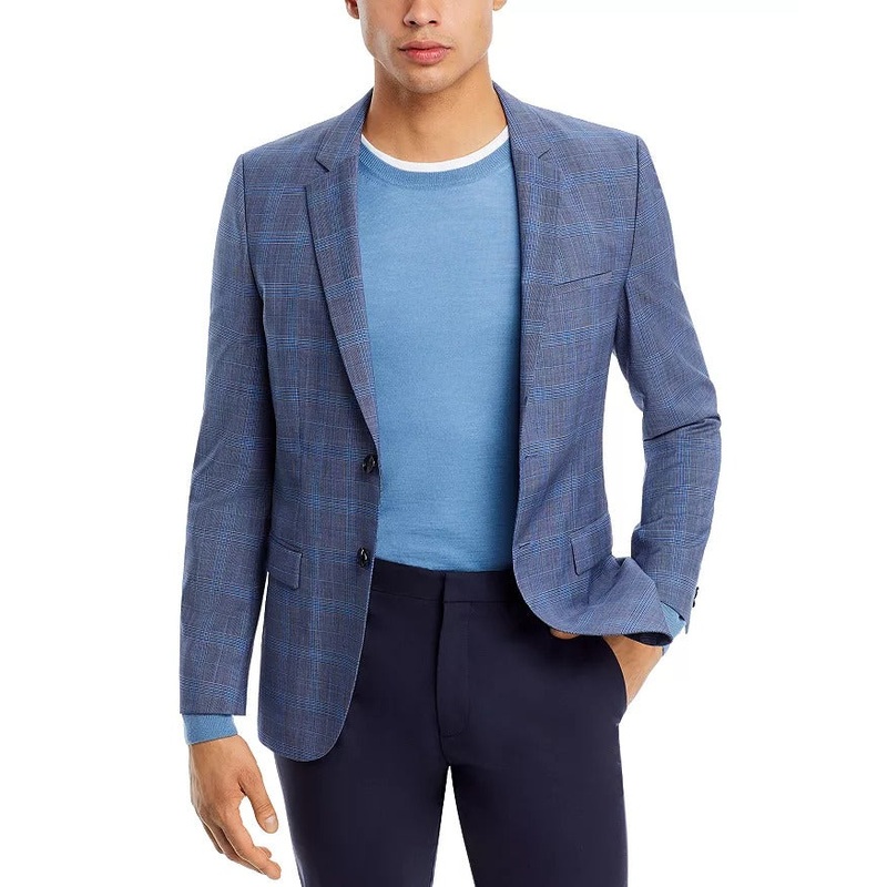 HUGO BOSS Mens Arti Plaid Extra Slim Fit Sport Coat Jacket 40S Blue Tonal Plaid