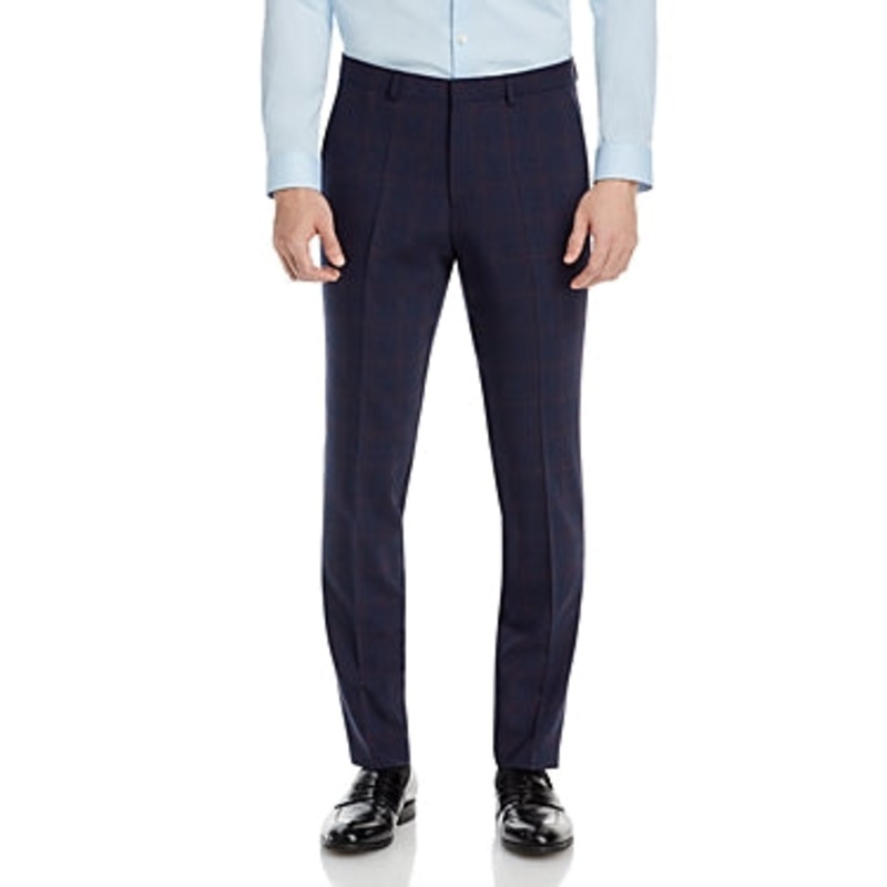 Hugo Boss Mens hesten tonal plaid extra slim fit suit pants Size 36 Navy Blue