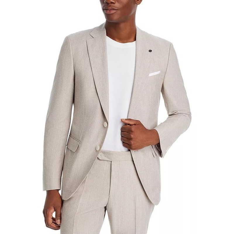 HUGO BOSS Mens Hutson Slim Fit Suit Jacket Sport Coat 46R Tan Beige Cotton Wool