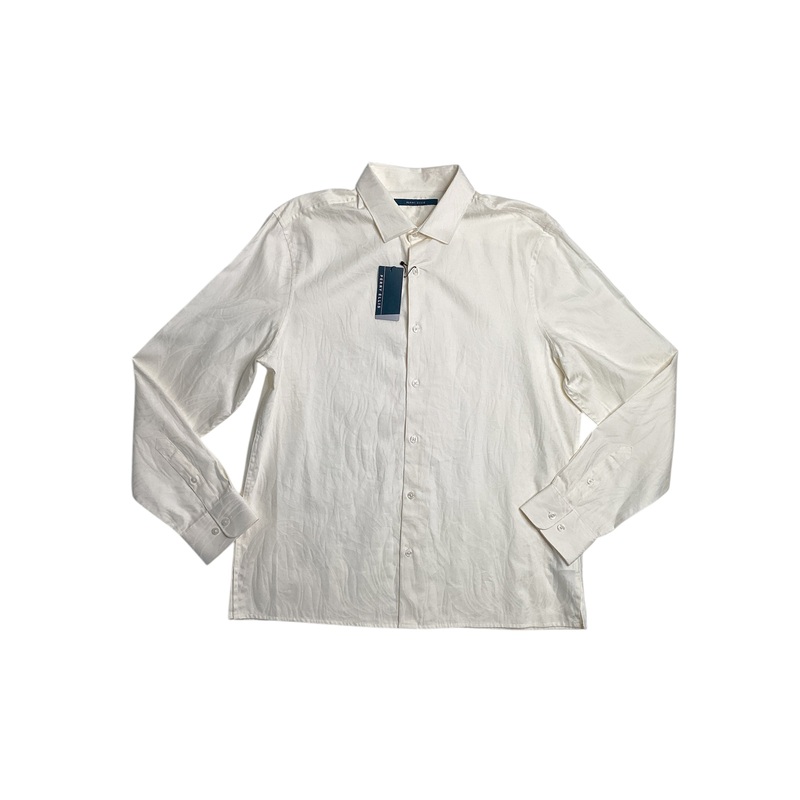 Perry Ellis Mens Line Print Jacquard Button Down Shirt White Medium