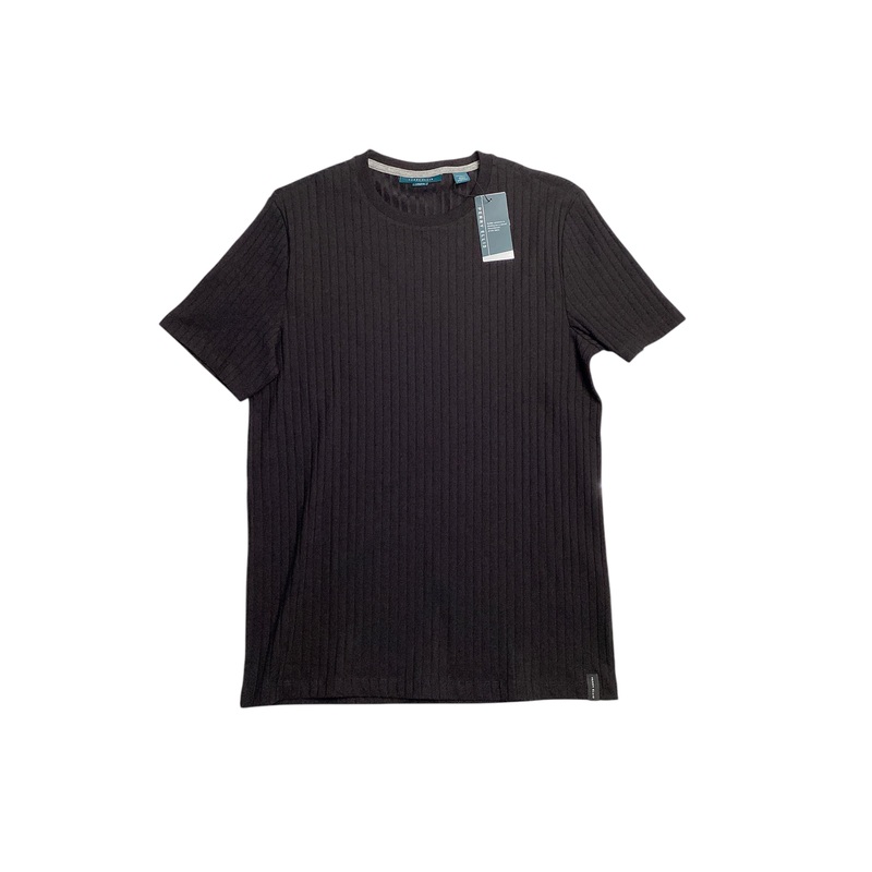 Perry Ellis Mens Ribbed Crewneck Short Sleeve T Shirt Black Small