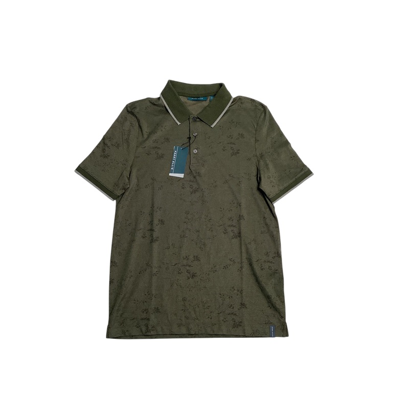 Perry Ellis Mens Short Sleeve Flower Print Polo Shirt Olive Green Small