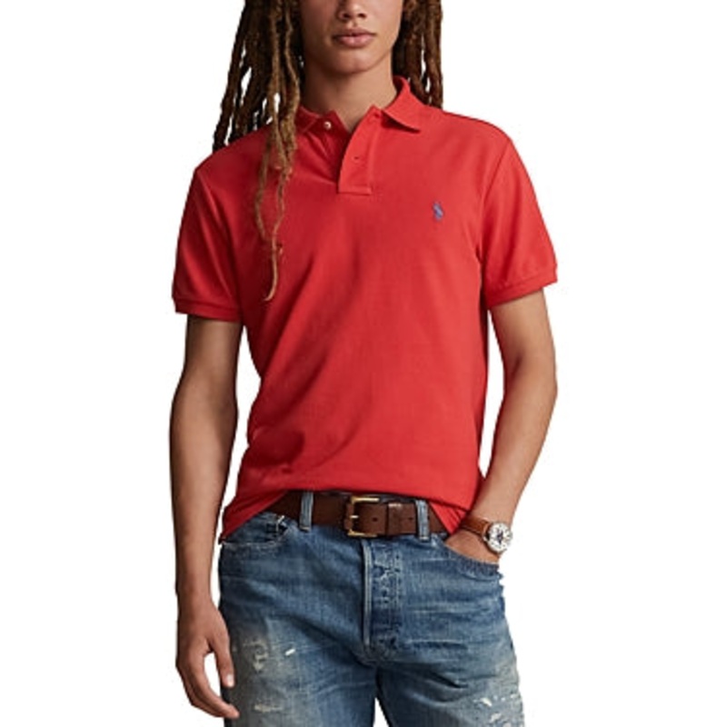 Polo Ralph Lauren Mens Custom Slim Fit Printed Mesh Polo Shirt Red Large