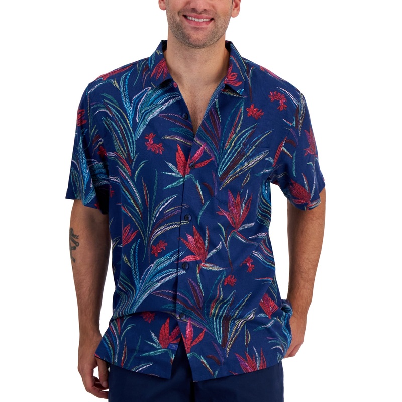 Tommy Bahama Mens Manriscala Blooms Floral Print Button Down Camp Shirt Blue 2XL