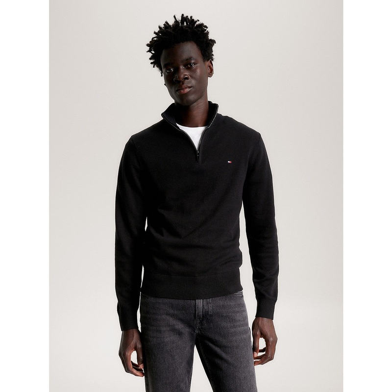 Tommy Hilfiger Men's Regular Fit Quarter Zip Mock Neck Sweater Black XXL