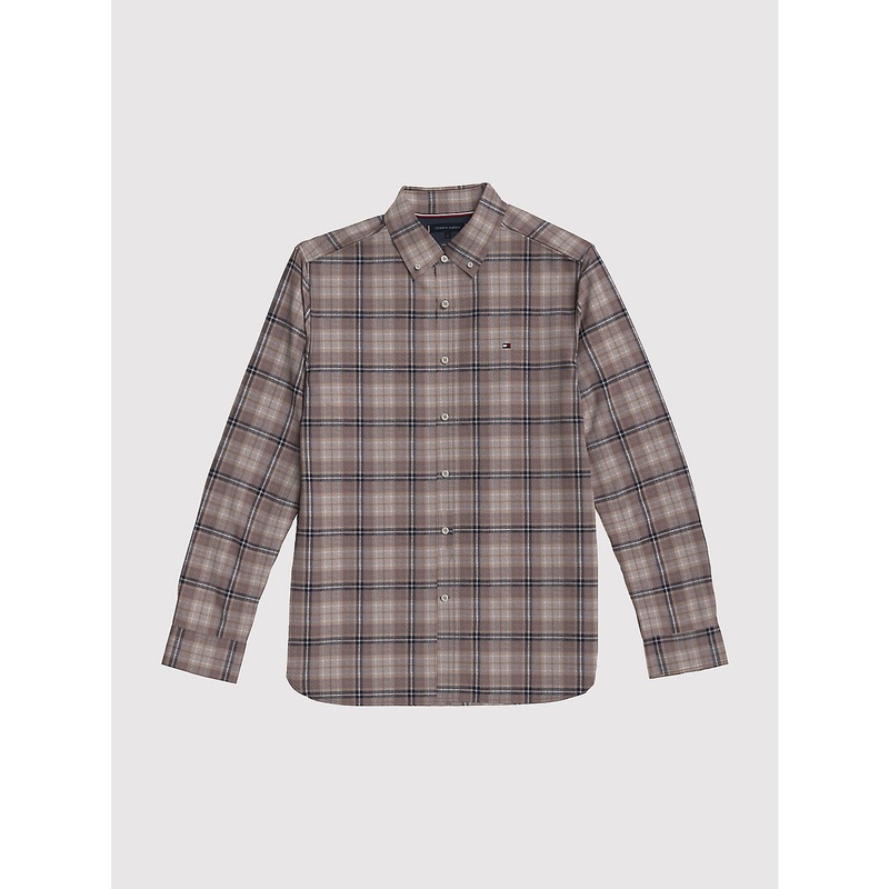 Tommy Hilfiger Regular Fit Brushed Plaid Button Down Shirt Beige Red  Large