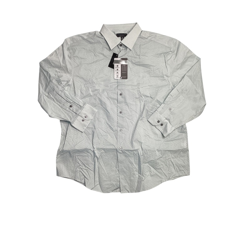 Alfani Men's Honeycomb Print Button Down Dress Shirt White Blue 17 17.5 32 33