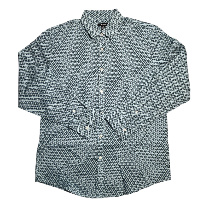 Alfani Mens Geo Print Long Sleeve Button Down Blue Medium