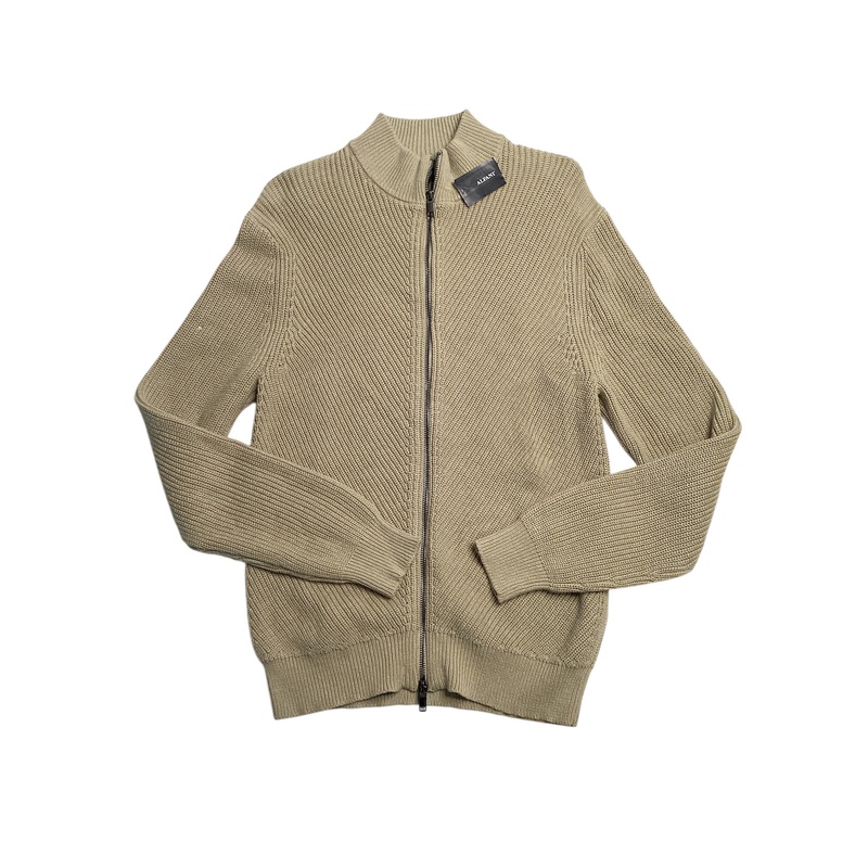 Alfani Mens Heavy Rib Zip Front Sweater Jacket BeigeSmall