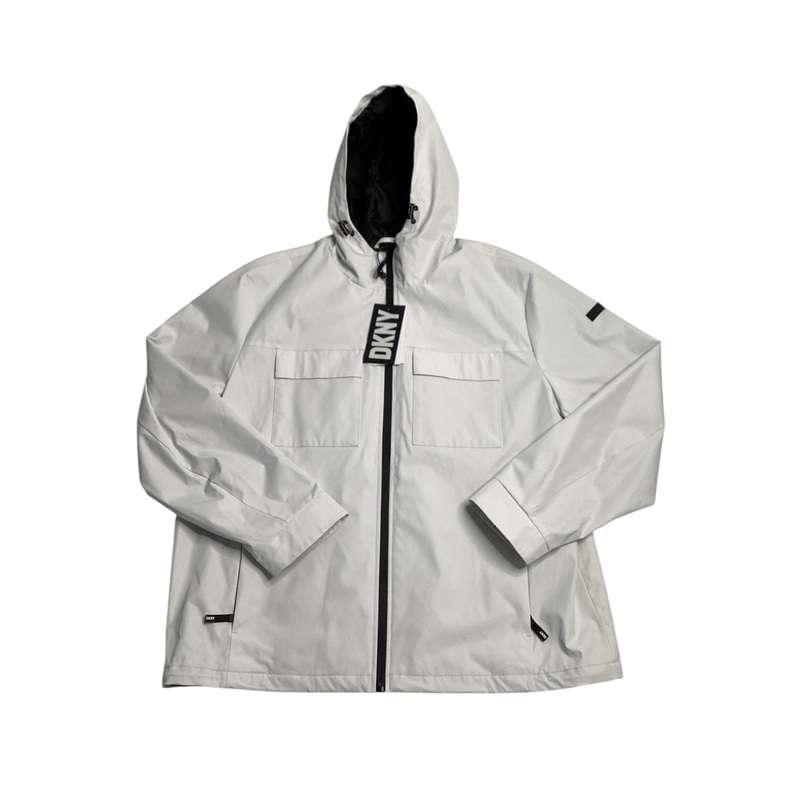 DKNY Mens Flex Tech Hooded Rain Jacket Ice Grey 2XL XXL Raincoat