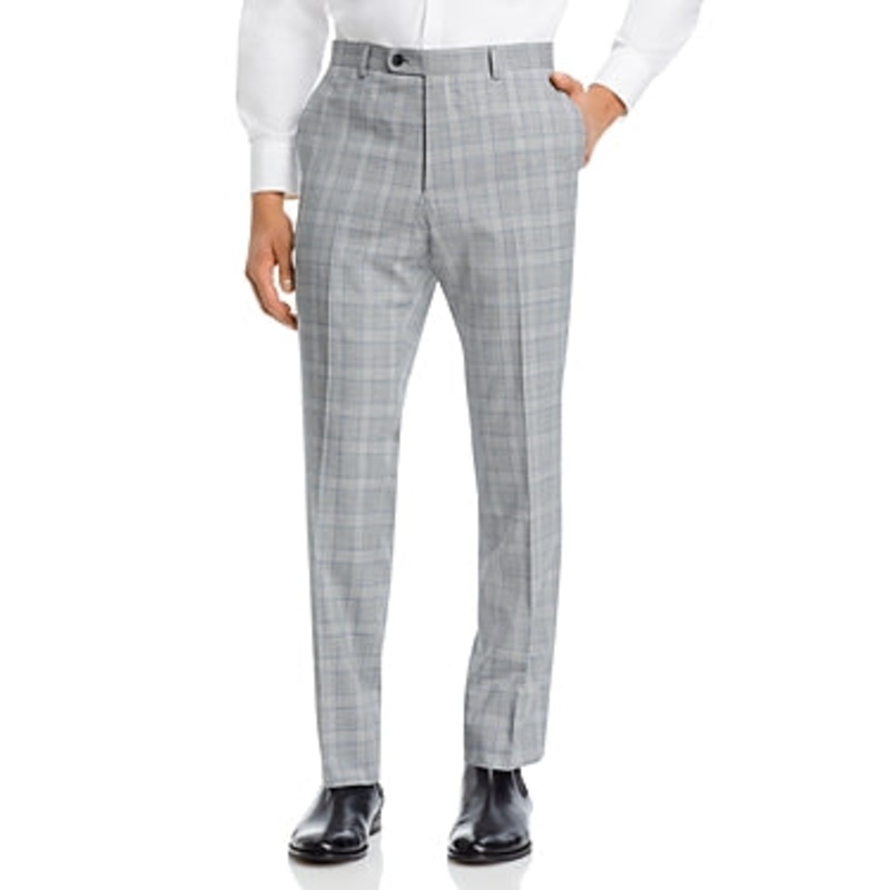 John Varvatos Star USA Plaid Slim Fit Suit Dress Pants Size 36 Light Grey