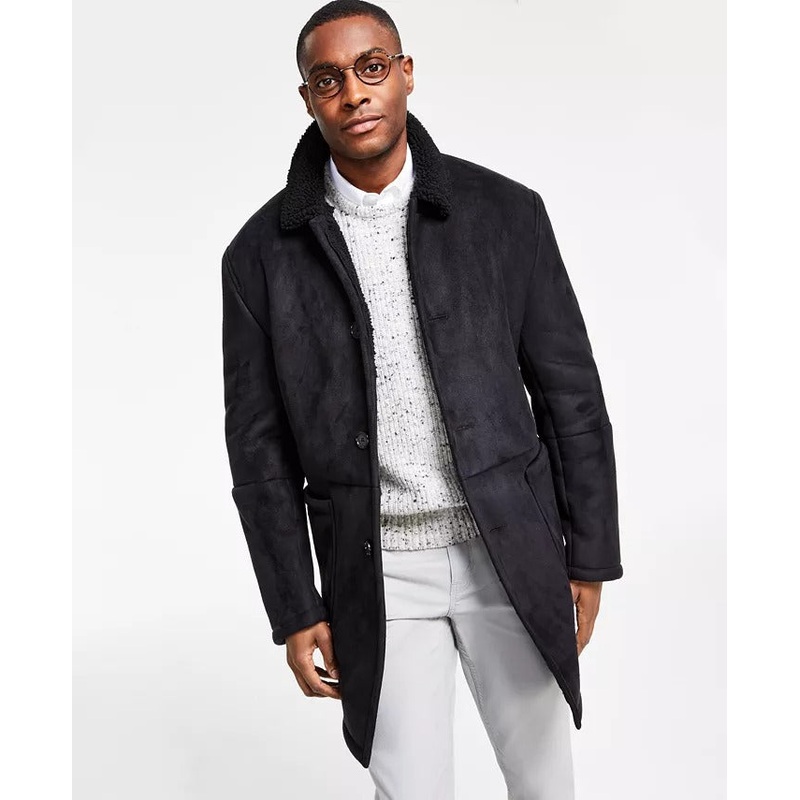 Lauren Ralph Lauren Men's Lefferts Faux-Shearling Overcoat Coat 46R Black