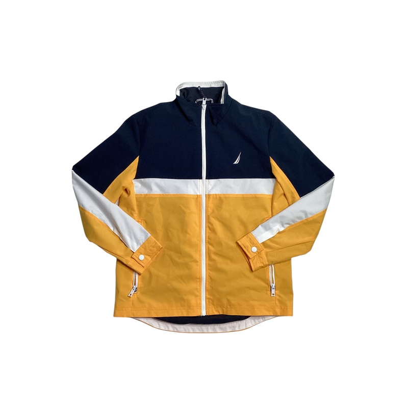 Nautica Mens Colorblock Golf Coat Jacket Navy Blue Yellow Medium