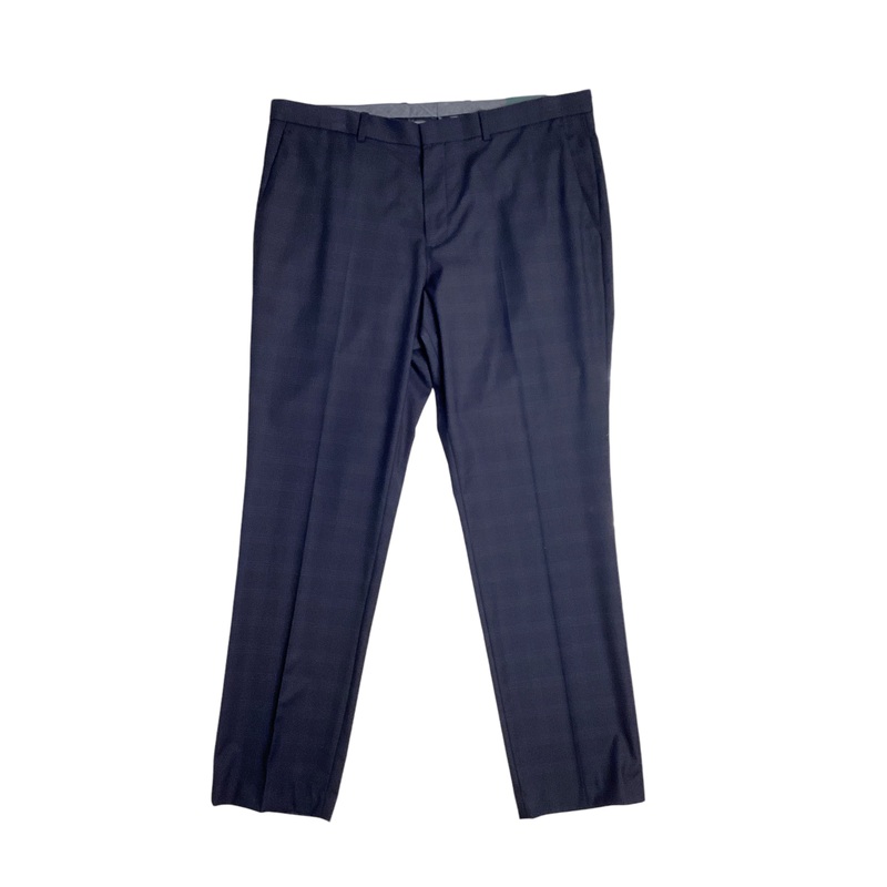 Perry Ellis Men's Slim Fit Stretch Plaid Suit Dress Pants Navy Blue 34 x 30