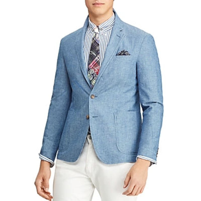 Polo Ralph Lauren Mens Chambray Slim Fit Sport Coat Blazer Blue 42R
