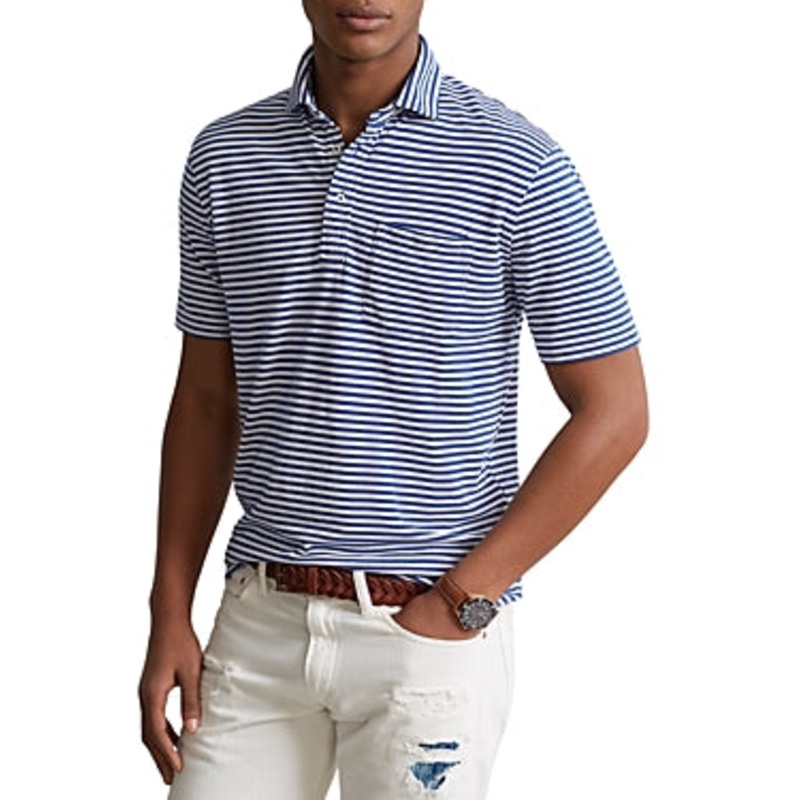 Polo Ralph Lauren Mens Cotton Stripe Short Sleeve Polo Shirt Blue White Small