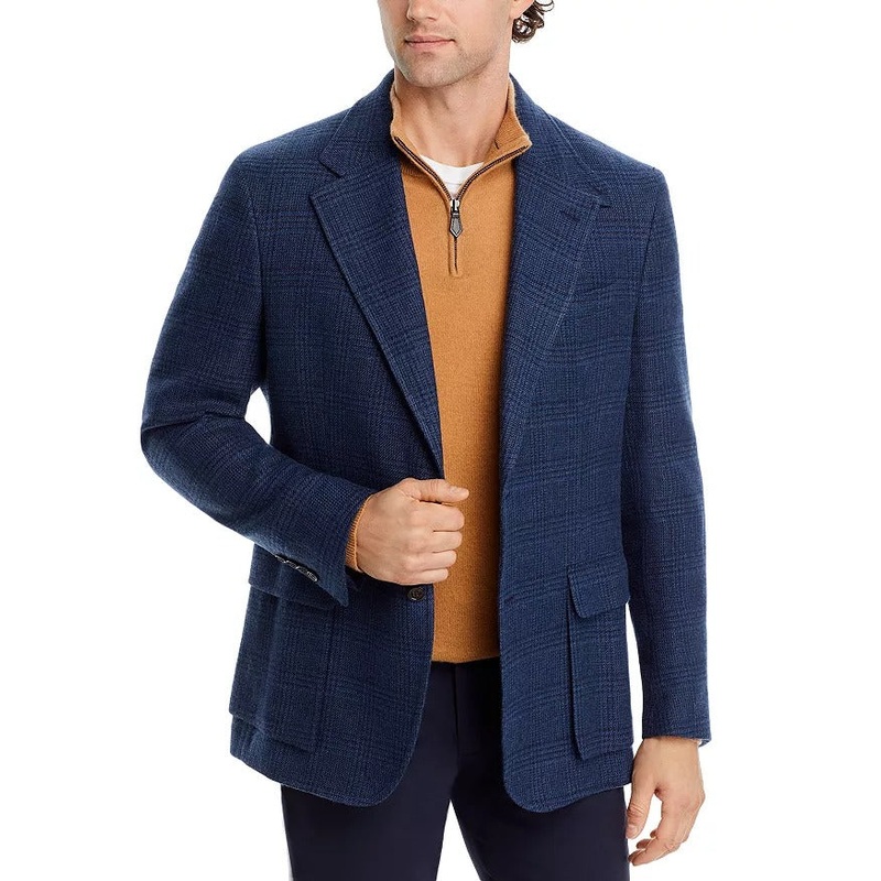 Polo Ralph Lauren Mens Linen Wool Regular Fit Sport Coat Blazer 42R Plaid Blue
