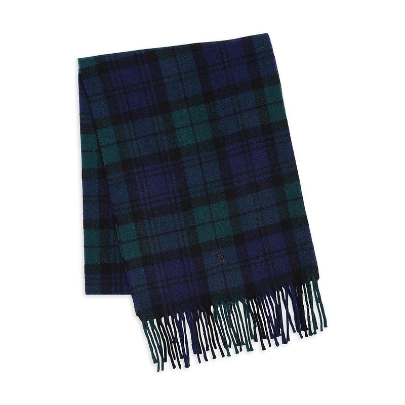 Polo Ralph Lauren Mens Original Label Cashmere Plaid Scarf Blue Green