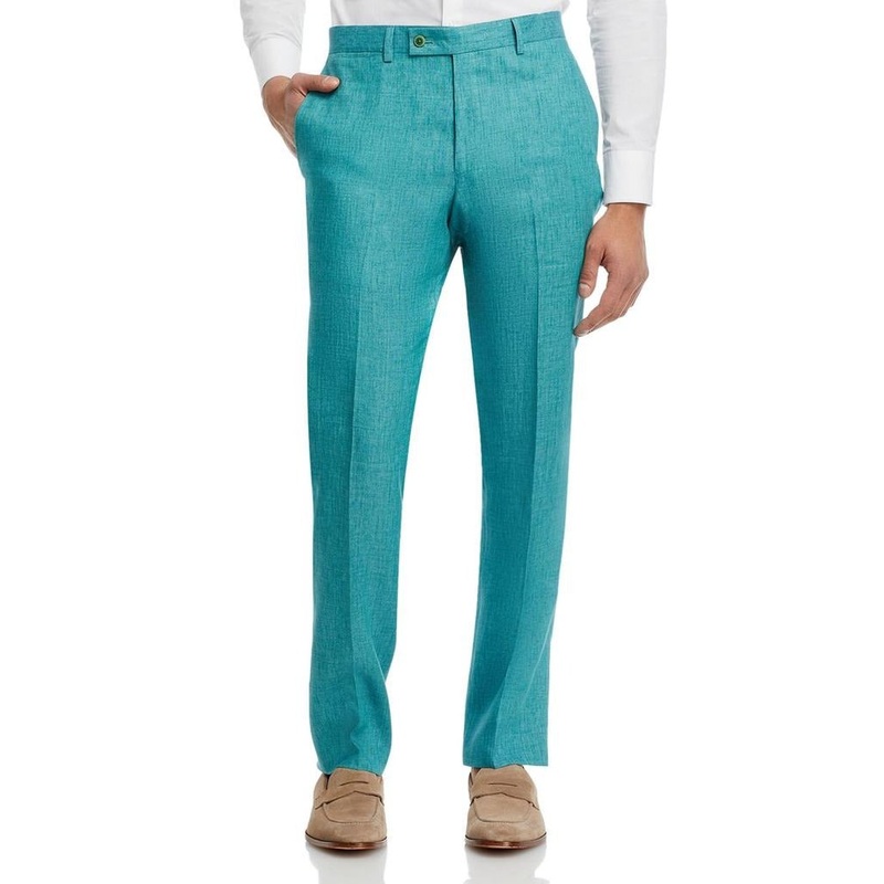 Robert Graham Mens Delave Slim Fit Linen Suit Dress Pants Size 32 Teal Green