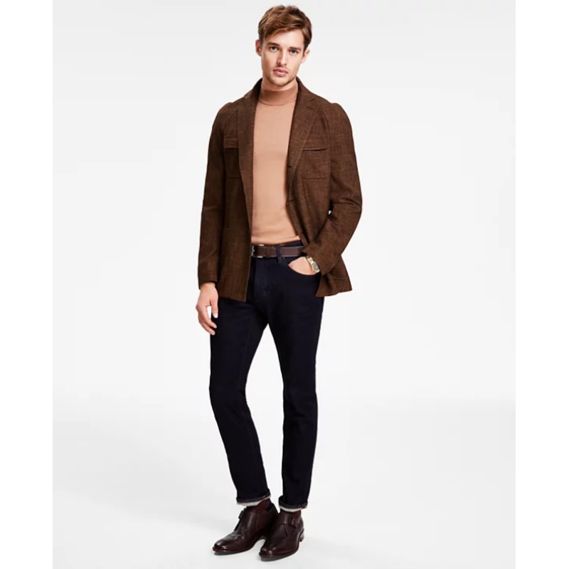 Tallia Men's Slim Fit Raglan Sport Coat Gold Black 42R