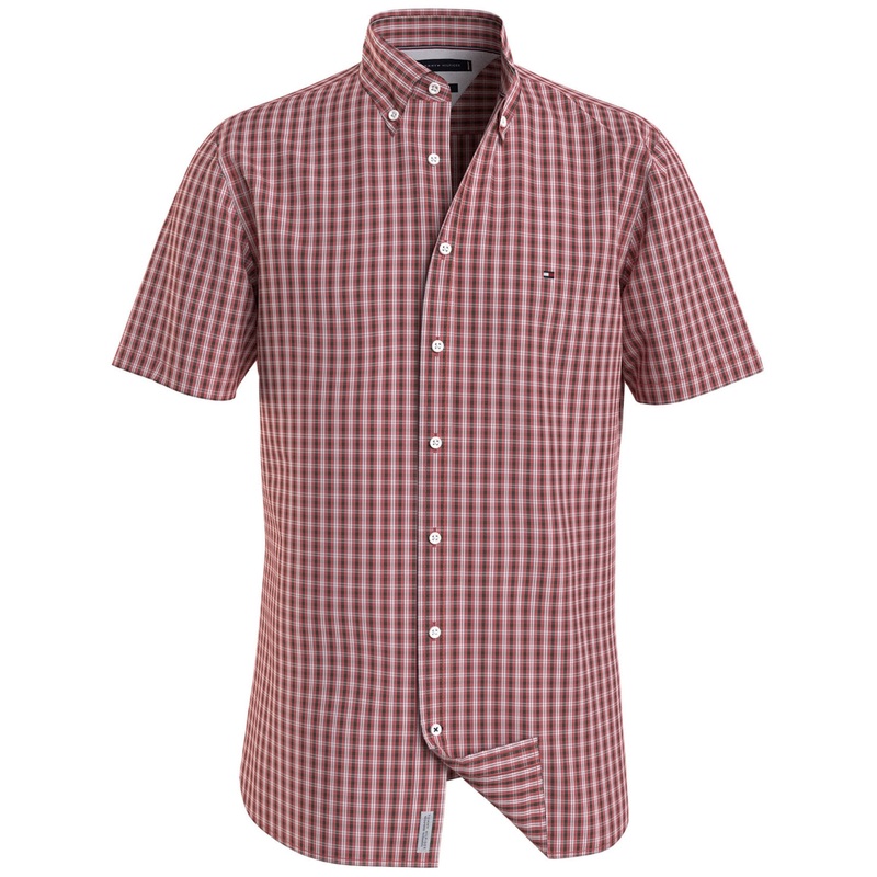 Tommy Hilfiger Men's Short Sleeve Button Down Check Shirt Red Small