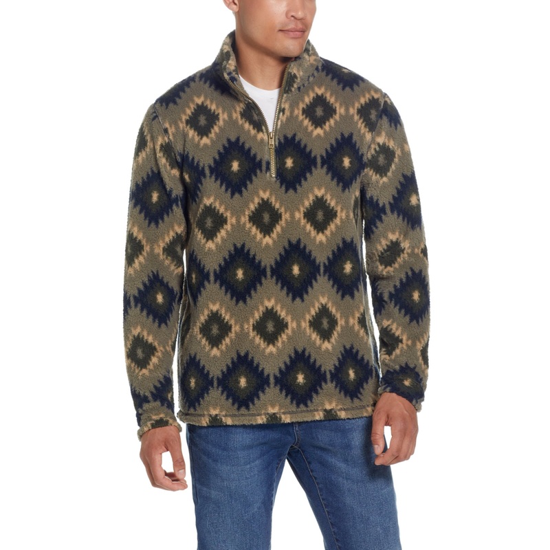 Weatherproof Vintage Mens Sherpa Quarter Zip Southwest Print Sweater Green Small