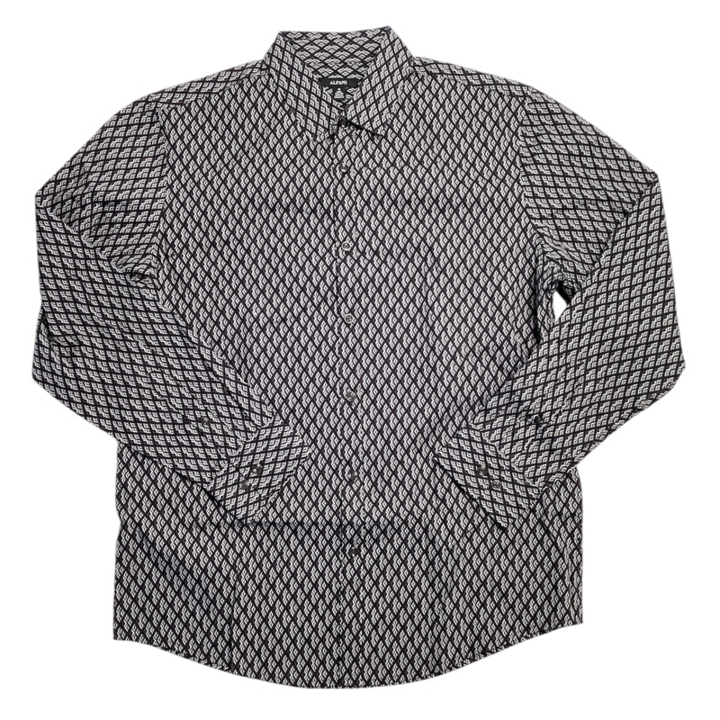 Alfani Men's Geo Print Long Sleeve Button Down Shirt Deep Black Medium