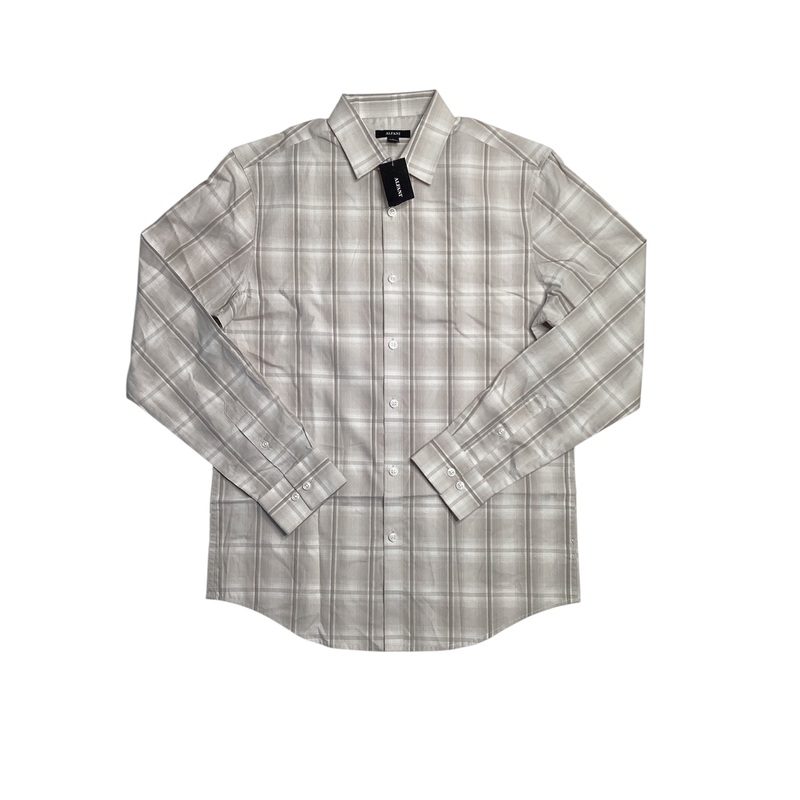 Alfani Men's Plaid Long Sleeve Button Down Shirt Grey White 2XL