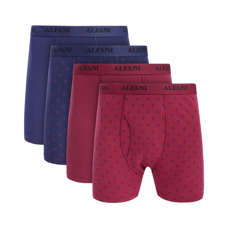 Alfani Mens 4 Pack Dot and Solid Boxer Briefs Blue Red XL