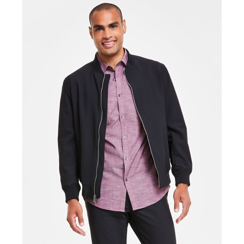 Alfani Mens Alfatech Regular Fit Full Zip Bomber Jacket Coat  Black 2XL