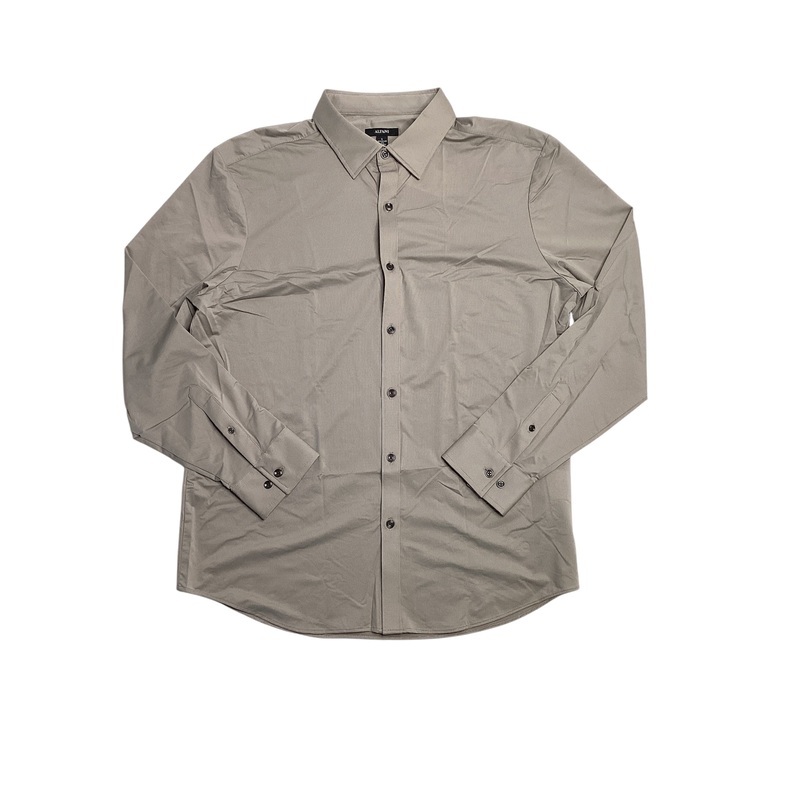 Alfani Mens Alfatech Yarn Dyed Long Sleeve Button Down Shirt Grey Large